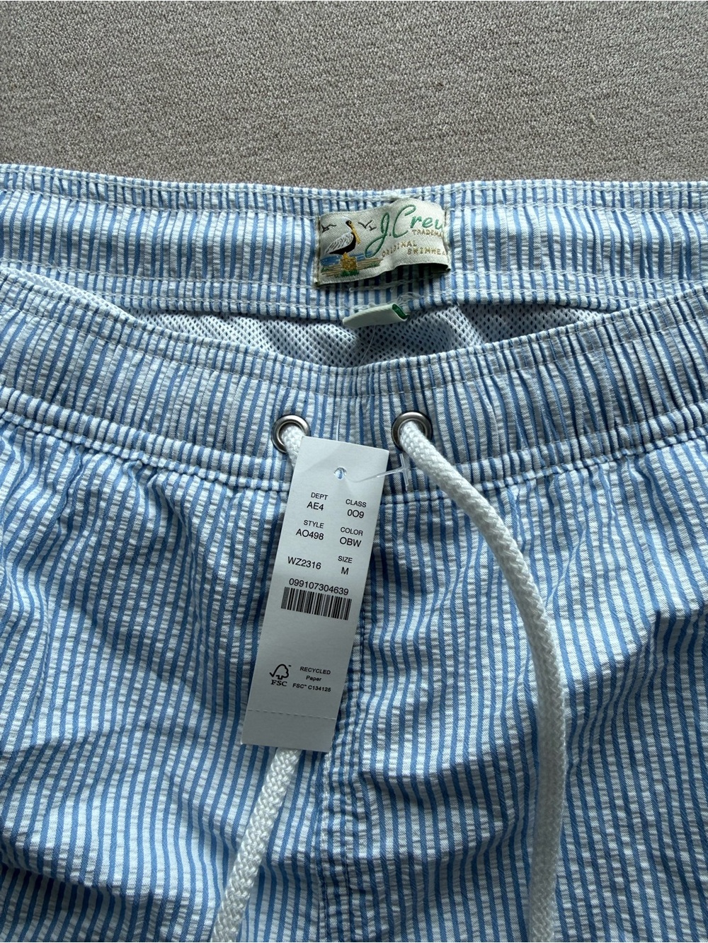 J. Crew Ocean Blue & White Striped Seersucker Drawstring Swim Shorts - Picture 3 of 3